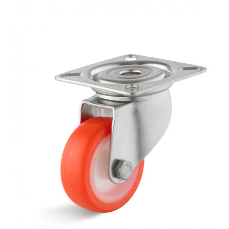 Edelstahl-Lenkrolle mit Polyurethanrad  50 mm orange Gleitlager