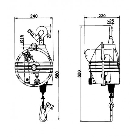 Federzug mit Aluminiumgehäuse und Arretiervorrichtung Auszug 2000 mmTraglast 10.0 - 15.0 kg