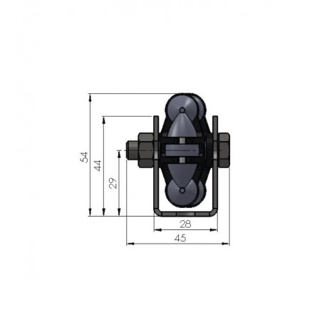 Allseiten-Rollschiene mit Kunststoffrolle GleitlagerTeilung 125 mm Länge 1.000 mm