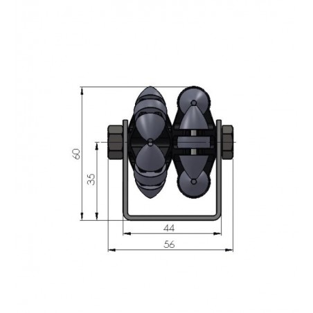 Allseiten-Rollschiene mit Kunststoff-Doppelrolle GleitlagerTeilung 66 mm Länge 1.000 mm