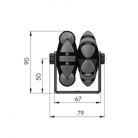 Allseiten-Rollschiene mit Kunststoff-Doppelrolle GleitlagerTeilung 100 mm Länge 1.000 mm