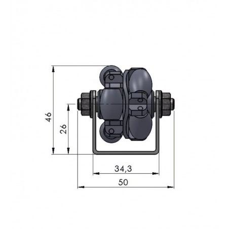 Allseiten-Rollschiene mit Kunststoffrolle GleitlagerTeilung 50 mm Länge 1.000 mm
