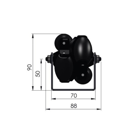 Allseiten-Rollschiene mit Kunststoffrolle GleitlagerTeilung 100 mm Länge 1.000 mm