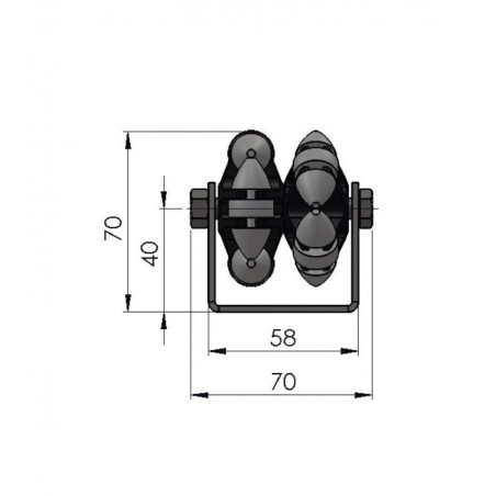 Allseiten-Rollschiene mit Kunststoff-Doppelrolle GleitlagerTeilung 166 mm Länge 1.000 mm