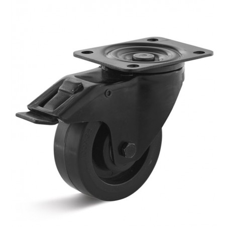 Bremsrolle mit Elastik-Vollgummi  80 mm schwarz Kunststofffelge Rollenlager