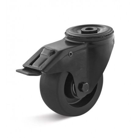 Bremsrolle mit Polyurethanrad  100 mm schwarz Aluminium-Druckgussfelge Kugellager Rückenloch 13 mmTragkraft 200 kg