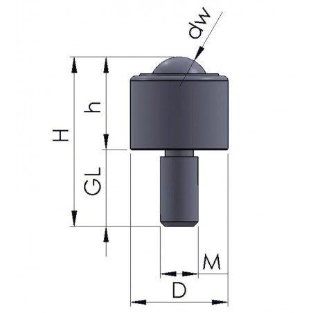 Mini-Kugelrolle mit Gewindezapfen  23 mmStahlgehäuse mit Stahlkugel