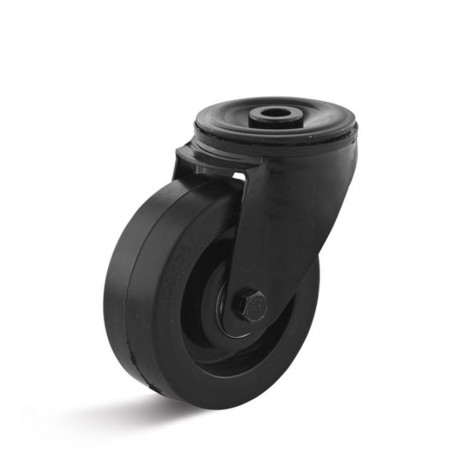 Lenkrolle mit Elastik-Vollgummi  80 mm schwarz Kunststofffelge Rollenlager Rückenloch 13 mm