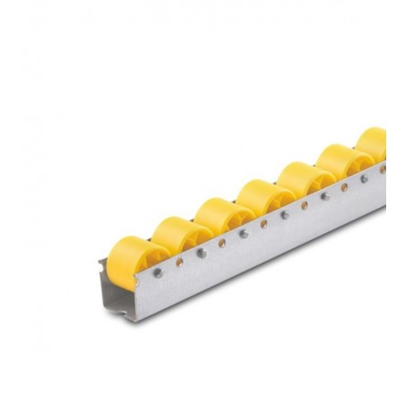 Röllchenleisten mit gelben Polypropylen-Röllchen Teilung 100 mm Länge 1.000 mm