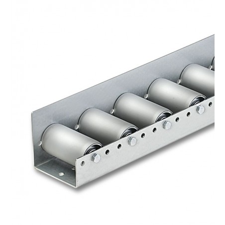 Breite Paletten-Rollschiene mit Stahlrollen mit PVC-Schlauch Kugellager Teilung 100 mm Länge 1.000 mm