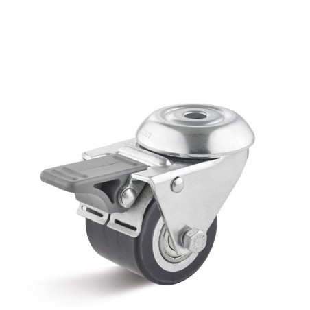 Bremsrolle mit Polyurethanrad  50 mm schwarz Aluminium-Vollkern flache Lauffläche Tragkraft 100 kg