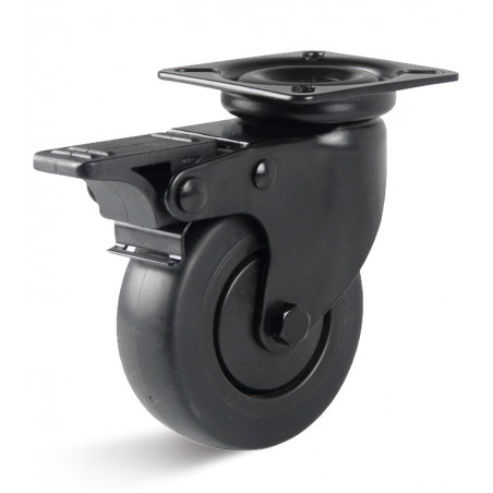 Bremsrolle mit thermoplastischem Gummirad  50 mm schwarz Kunststofffelge Kugellager