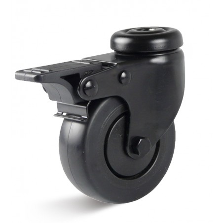 Bremsrolle mit thermoplastischem Gummirad  50 mm schwarz Kunststofffelge Kugellager Rückenloch 11 mm