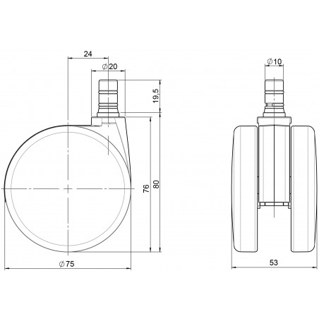 Doppelrolle  75 Gehäuse PolyamidLaufbandage aus Polyamid Bolzen mit Klemmring 10x22 mm