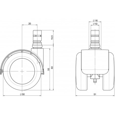Doppelrolle  50 Gehäuse ZinkdruckgussLaufbandage aus Polyurethan Bolzen mit Klemmring S10x22mm