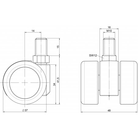 Doppelrolle  37 Gehäuse ZinkdruckgussLaufbandage aus Polyurethan für empfindliche Böden