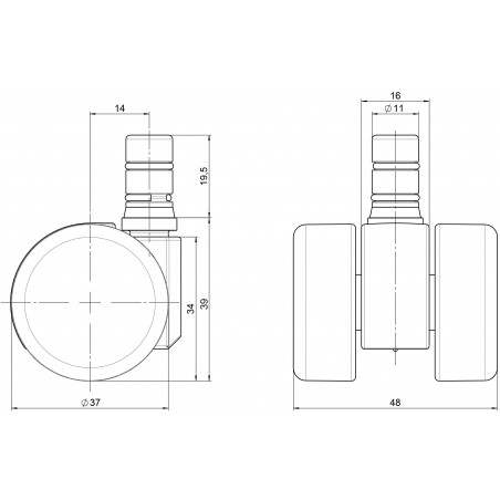 Doppelrolle  37 Gehäuse ZinkdruckgussLaufbandage aus Polyamid  für Teppichböden