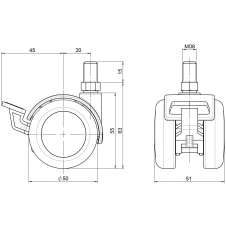 Doppelrolle  50 mit Bremse Gehäuse ZinkdruckgussLaufbandage aus Polyurethan für empfindliche Böden