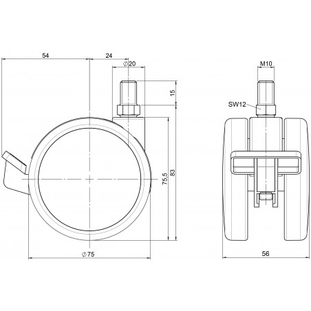 Doppelrolle  75 mit Bremse Gehäuse ZinkdruckgussLaufbandage aus Polyurethan für empfindliche Böden