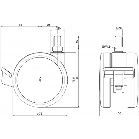 Doppelrolle  75 mit Bremse Gehäuse Zinkdruckguss elektrisch leitfähigLaufbandage aus Polyurethan für empfindliche Böden