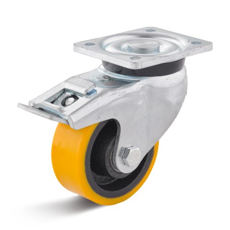 Bremsrolle mit Polyurethanrad  100 mm orangeKugellager