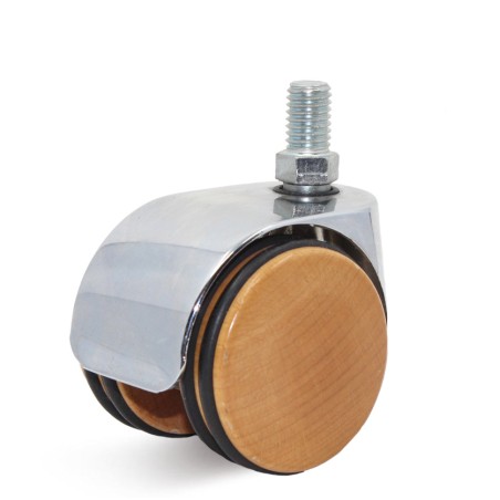 Doppelrolle  50 Gehäuse ZinkdruckgussRad aus Holz mit Polyurethanbandage Gewindestift M10x15 mm