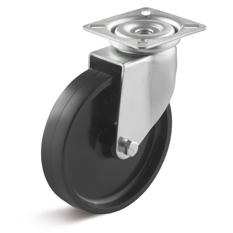 Roulette pivotante pour appareil avec roue en polyamide Ø 100 noire, moyeu  lisse