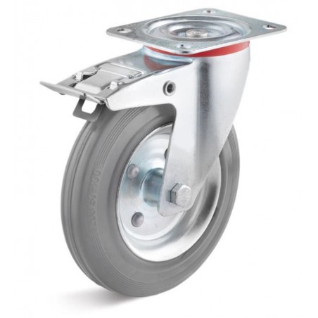 Bremsrolle mit Vollgummirad  100 mm grau Stahlblechfelge Rollenlager