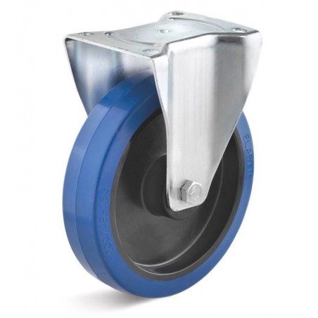 Bockrolle mit Elastik-Gummirad  125 mm blau spurlosKunststofffelge RollenlagerRollt leicht über Schwellen und Unebenheiten