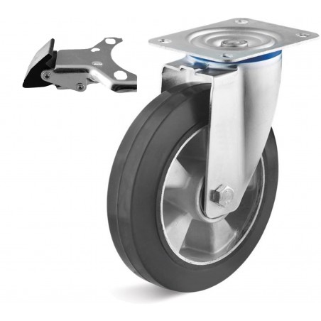 Bremsrolle mit Elastik-Gummirad  125 mm schwarz Aluminium-Druckgussfelge Kugellager Richtungsfeststeller