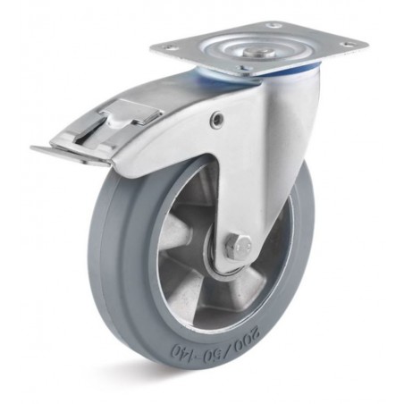 Bremsrolle mit Elastik-Gummirad  100 mm grau spurlosAluminium-Druckgussfelge KugellagerRollt leicht über Schwellen und Unebenhei