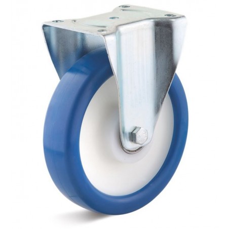 Bockrolle mit Polyurethanrad  100 mm blau Polyamidfelge Kugellager grosse Platte