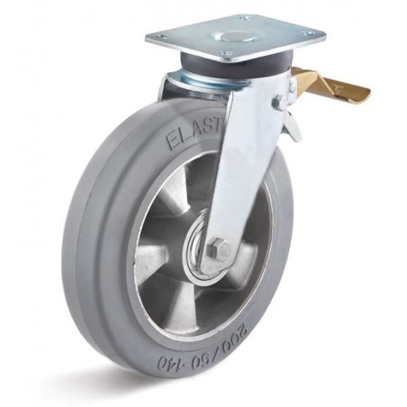 Bremsrolle mit Elastik-Gummirad  250 mm grau Aluminium-Druckgussfelge Kugellager