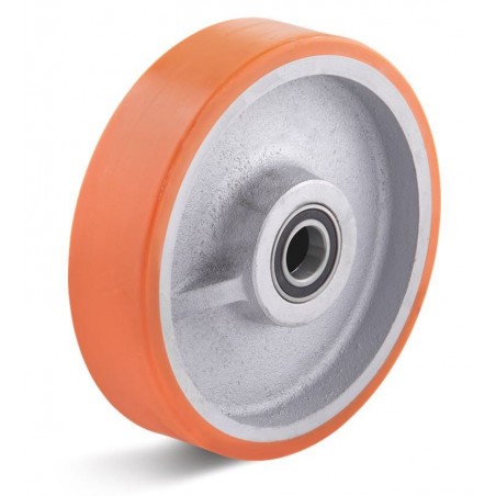 Polyurethanrad  150x50 mm orangeSpezial-Graugussfelge Kugellager 25 mm Nabenlänge 60 mm