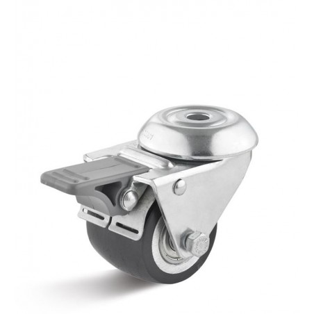 Bremsrolle mit Polyurethanrad  50 mm schwarz Aluminium-Vollkern ballige Lauffläche Tragkraft 100 kg