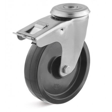 Bremsrolle mit Kunststoffrad  100 mm schwarz Gleitlager hitzebeständig Rückenloch  10 mm