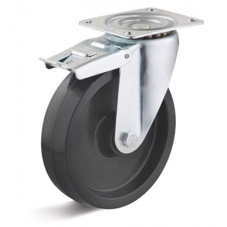 Edelstahl-Bremsrolle mit Kunststoffrad  80 mm schwarz Gleitlager hitzebeständig
