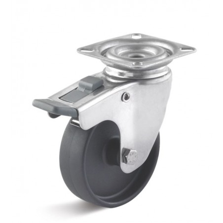 Edelstahl-Bremsrolle mit Polyamidrad  50 mm schwarz Gleitlager