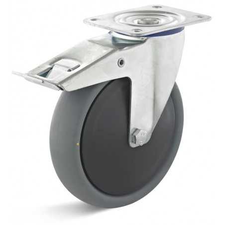 Bremsrolle mit thermoplastischem Gummirad  80 mm grau Kunststofffelge Kugellager elektrisch leitfähig