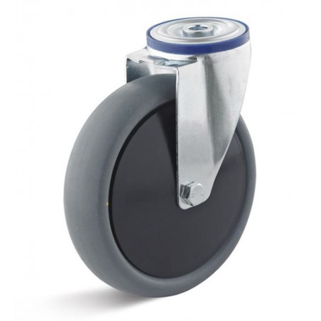 Lenkrolle mit thermoplastischem Gummirad  80 mm grau Kunststofffelge Kugellager elektrisch leitfähig Rückenloch 10 mm