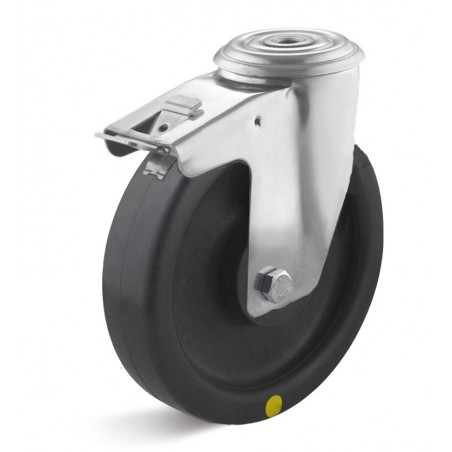 Edelstahl-Bremsrolle mit Poylamidrad  200 mm schwarz Rostfreies Kugellager elektrisch leitfähig Rückenloch 10 mm