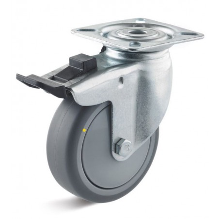 Bremsrolle mit thermoplastischem Gummirad  50 mm grau Kunststofffelge Kugellager elektrisch leitfähig