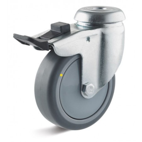 Bremsrolle mit thermoplastischem Gummirad  50 mm grau Kunststofffelge Kugellager elektrisch leitfähig Rückenloch 10 mm