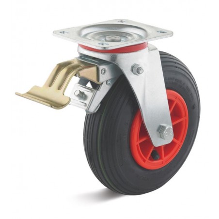 Bremsrolle mit Luftrad  230 mm schwarz 2 PlyPolyamidfelge rot Rollenlager Rillenprofil