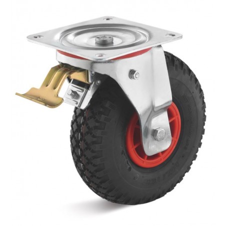 Bremsrolle mit Luftrad  260 mm schwarz 2 PlyPolyamidfelge rot Rollenlager Stollenprofil