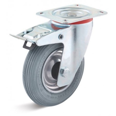 Bremsrolle mit Luftrad  185 mm grau 2 PlyStahlblechfelge Rollenlager Rillenprofil