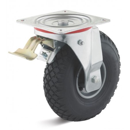 Bremsrolle mit Luftrad  260 mm schwarz 2 PlyStahlblechfelge Rollenlager Stollenprofil