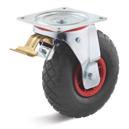 Bremsrolle mit geschäumtem Polyurethanrad  245 mm schwarzPolyamidfelge rot RollenlagerDie pannensichere Alternative zum Luftrad