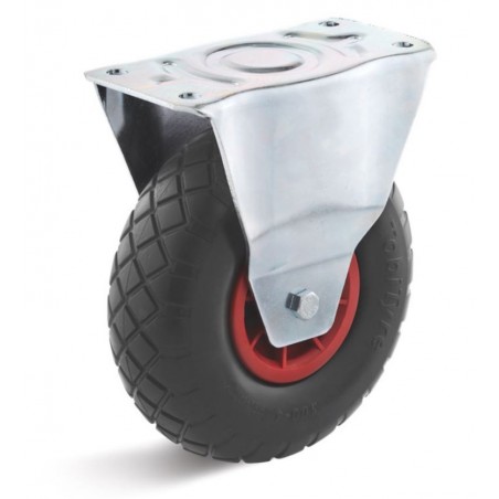 Bockrolle mit geschäumtem Polyurethanrad  245 mm schwarzPolyamidfelge rot RollenlagerDie pannensichere Alternative zum Luftrad