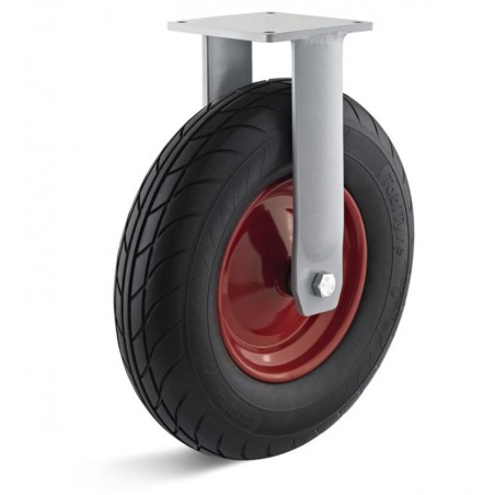 Bockrolle mit geschäumtem Polyurethanrad  400 mm schwarzStahlblechfelge rot RollenlagerDie pannensichere Alternative zum Luftrad
